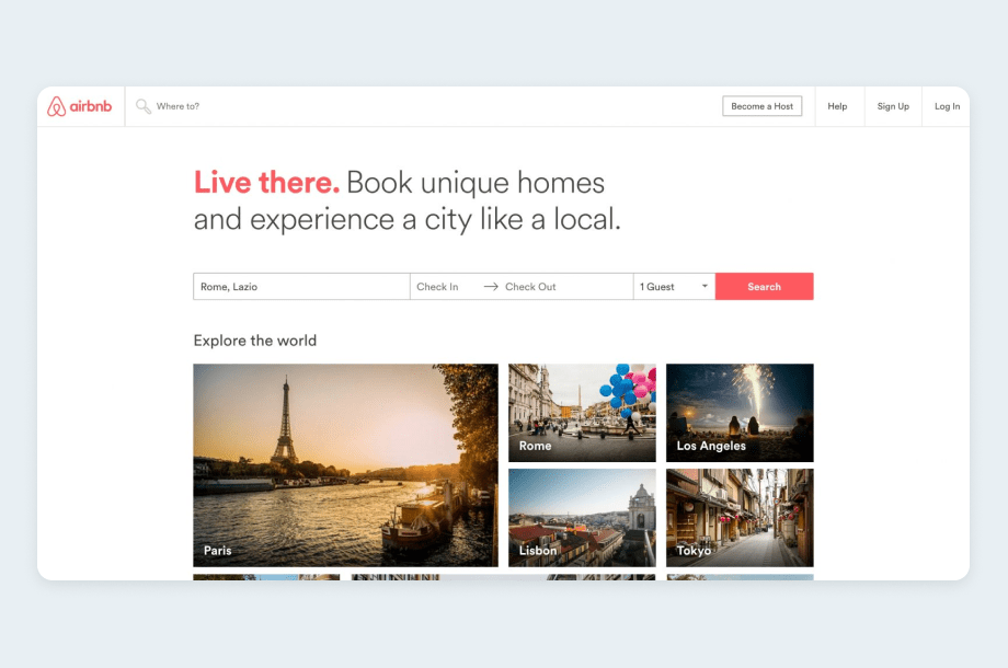 Airbnb landing page for the first-time visitors