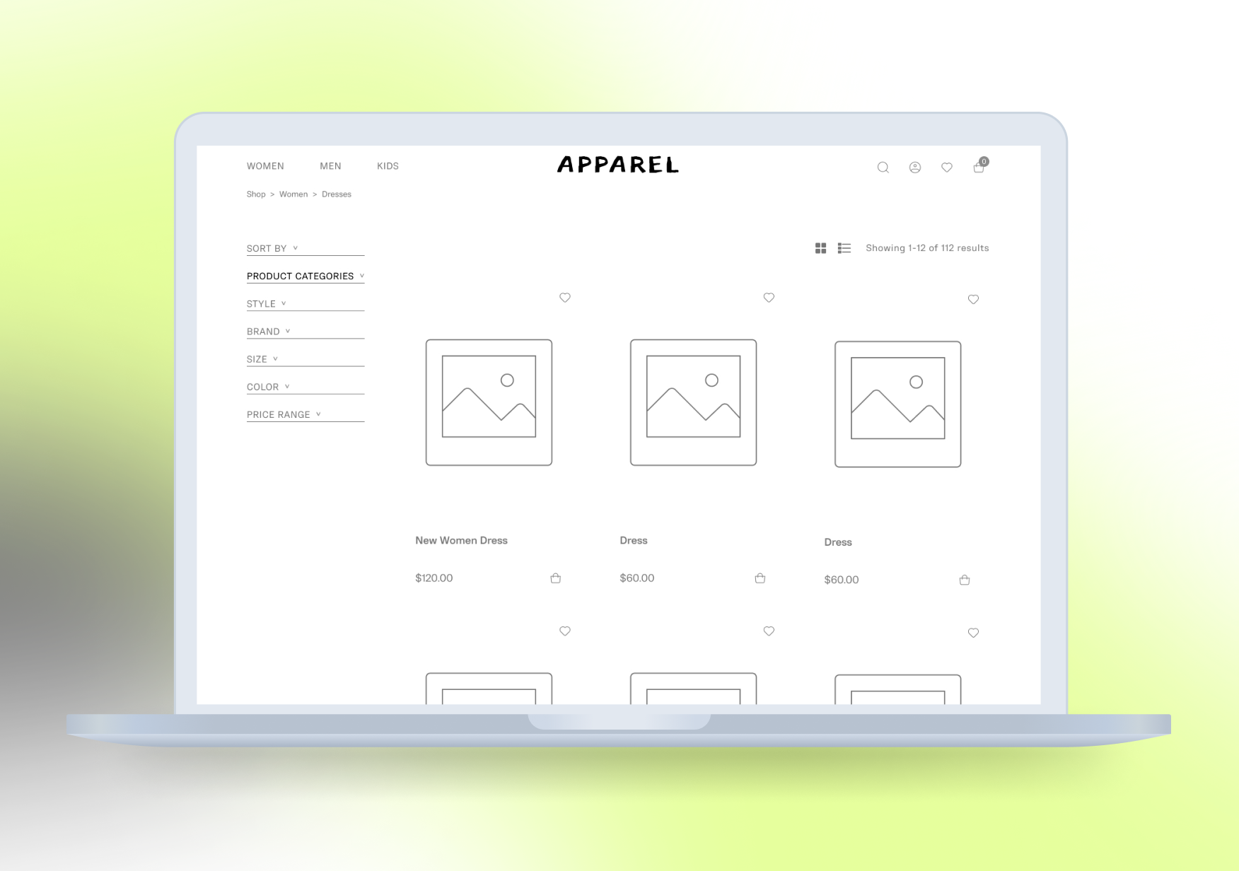 apparel wireframes