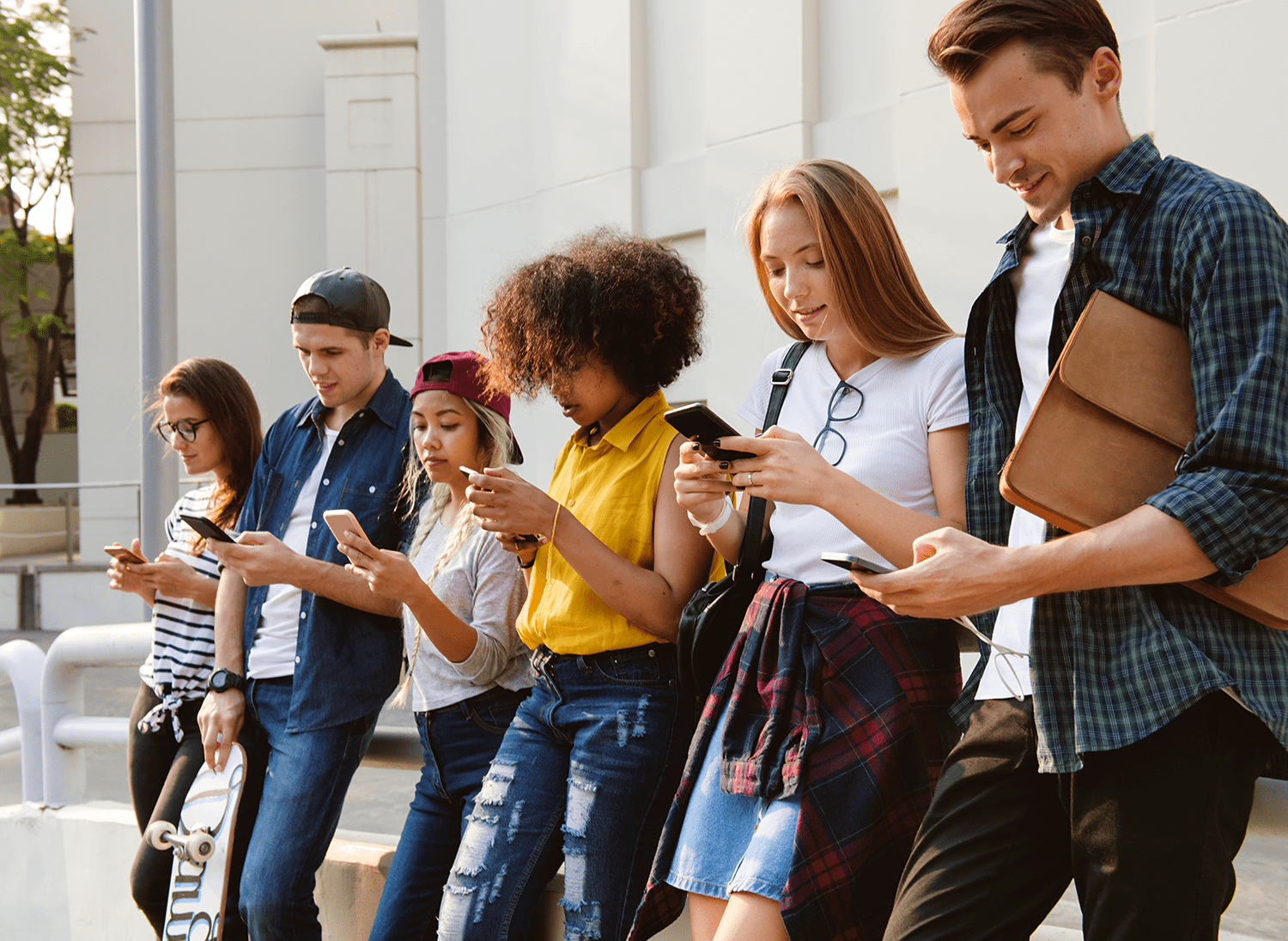 Young people with phones