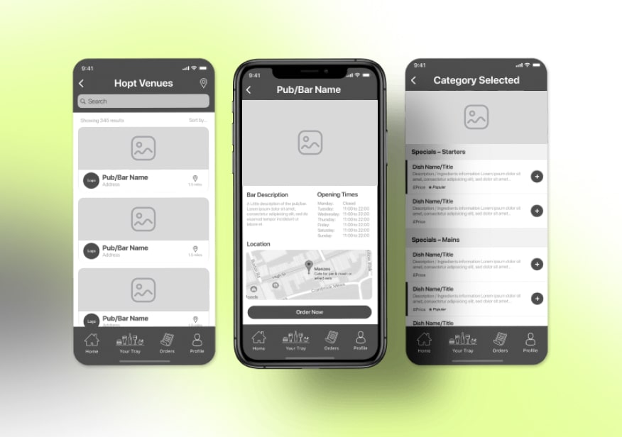 tap app wireframes