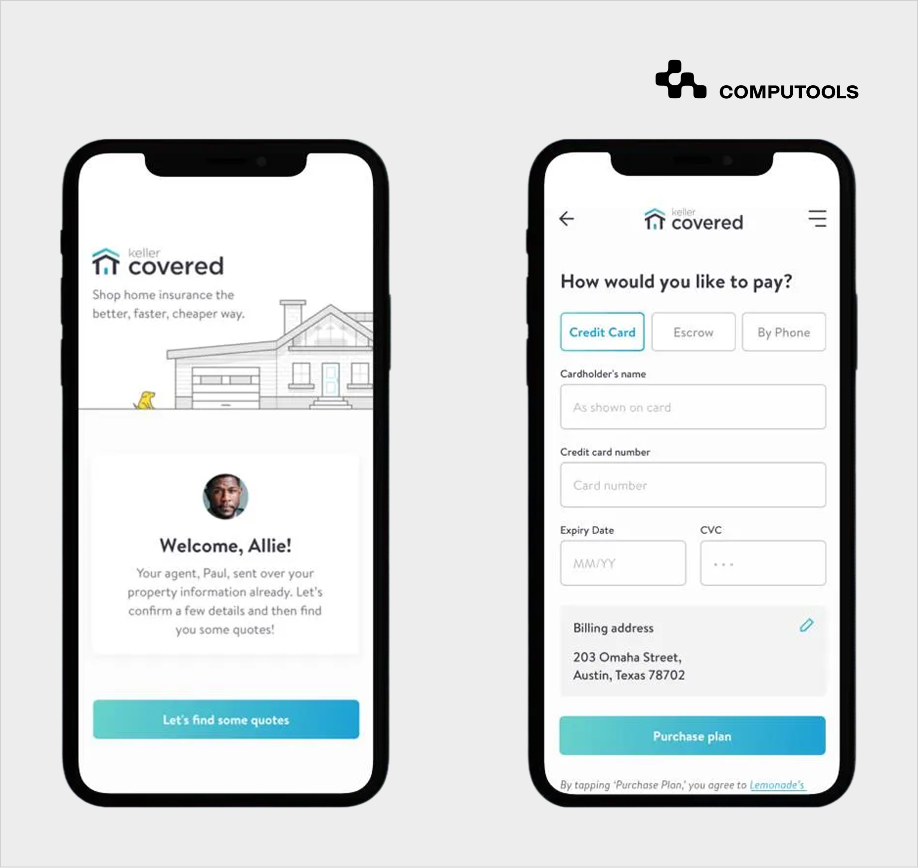 Keller Covered case-study screens