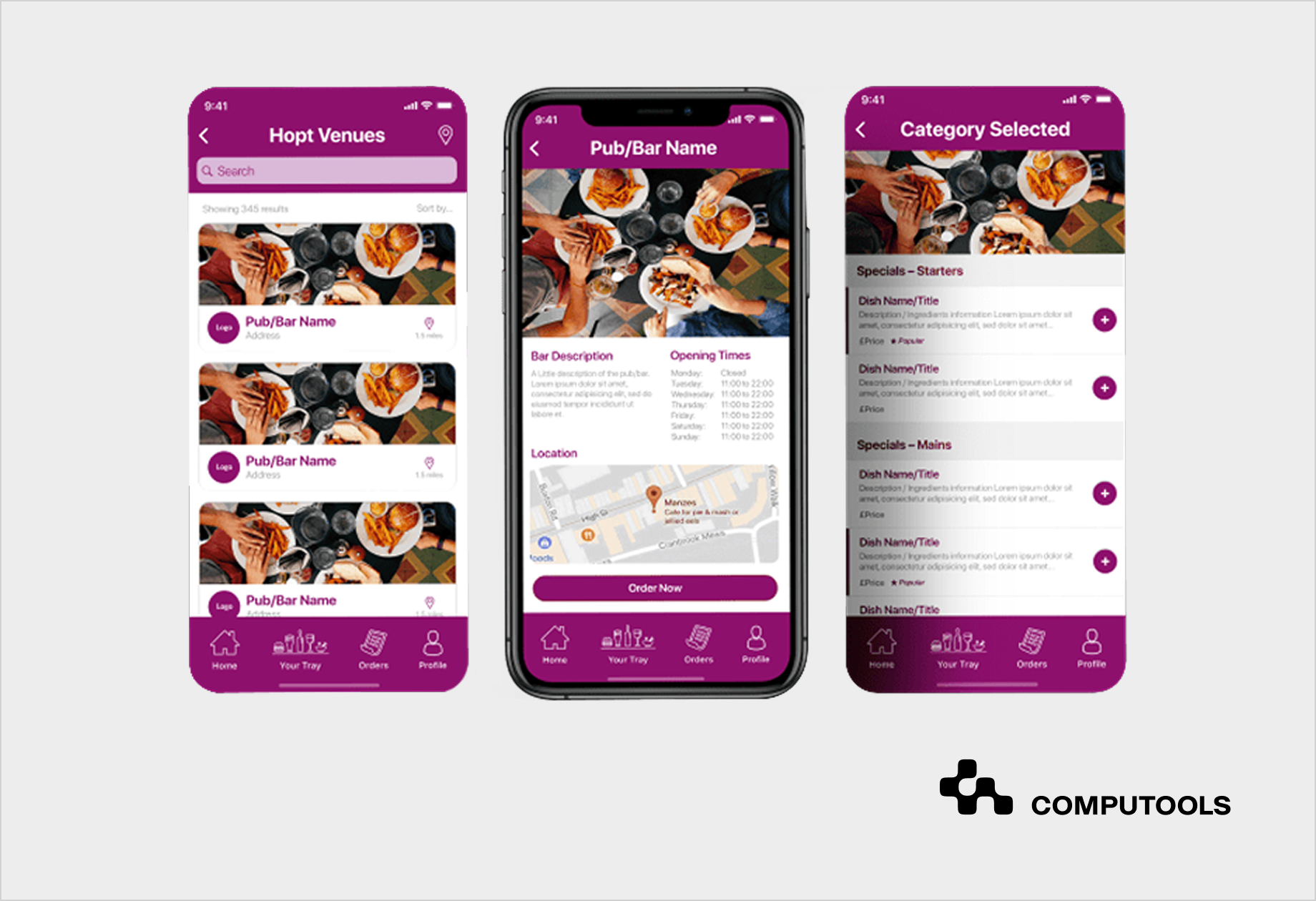 Tapp App - a food ordering app that features multiple venues.